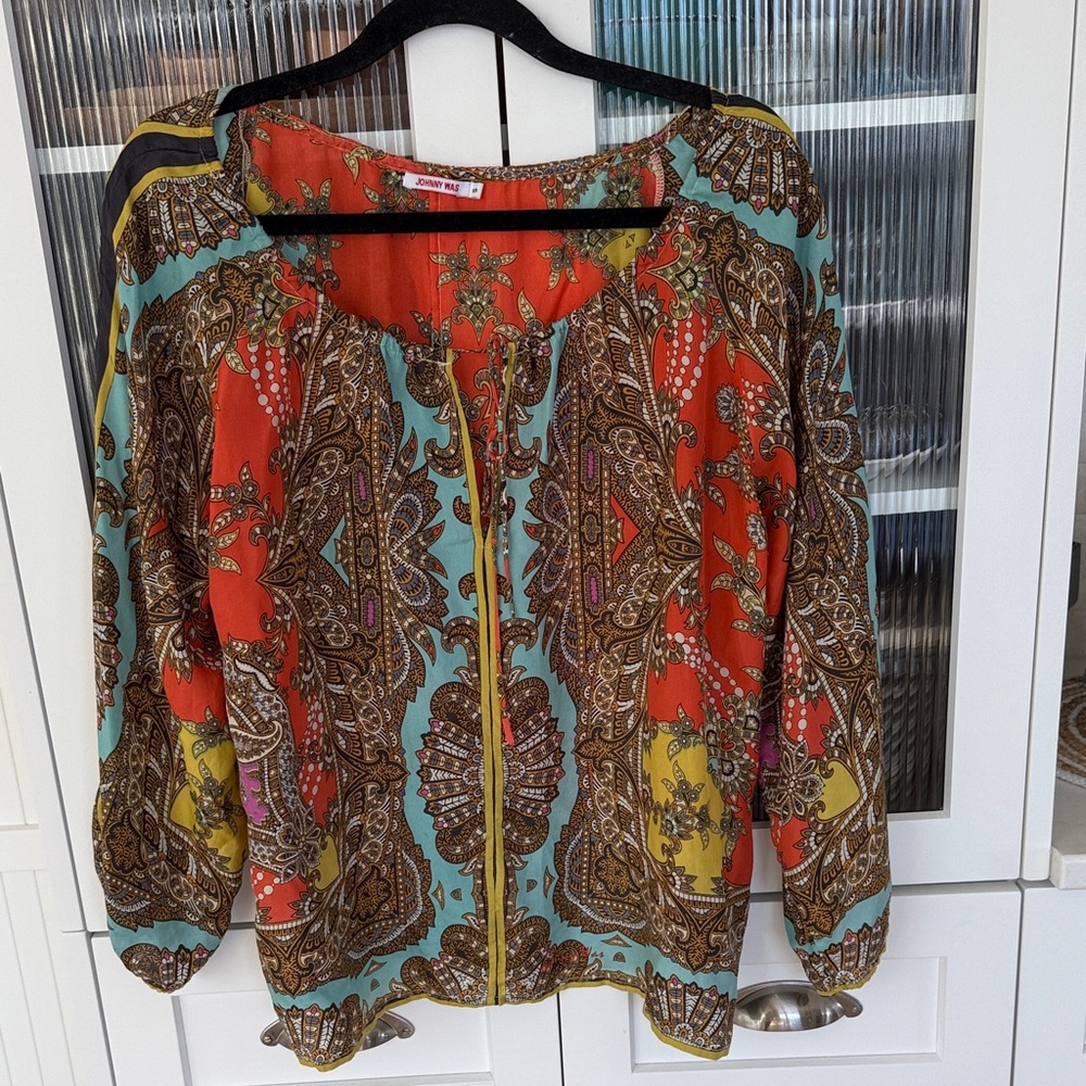 Johnny Was Multicolor Paisley Blouse - Red, Yellow, Blue